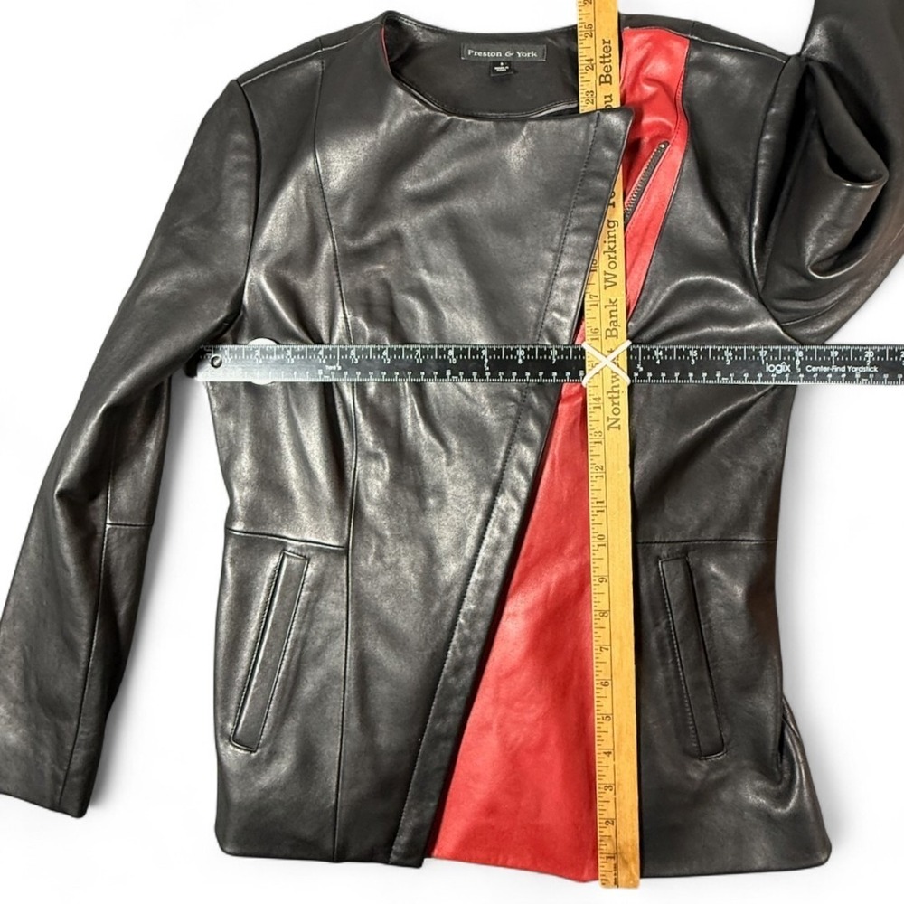 Preston York Black Red Lambskin Leather Asymmetrical Moto Mobwife Jacket Women S - Picture 10 of 11